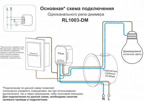 Wi-Fi реле-диммер одноканальное Denkirs 1x150Вт RL1003-DM  фото 3