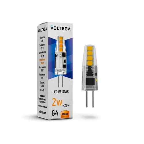 Лампа светодиодная Voltega G4 2W 2800K прозрачная VG9-K1G4warm2W-12 7142 