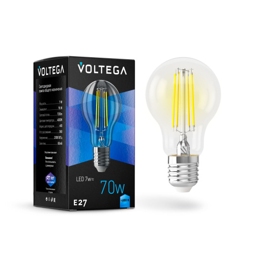 Лампа светодиодная Voltega E27 7W 4000K прозрачная VG10-A60E27cold7W-F 7141  фото 2