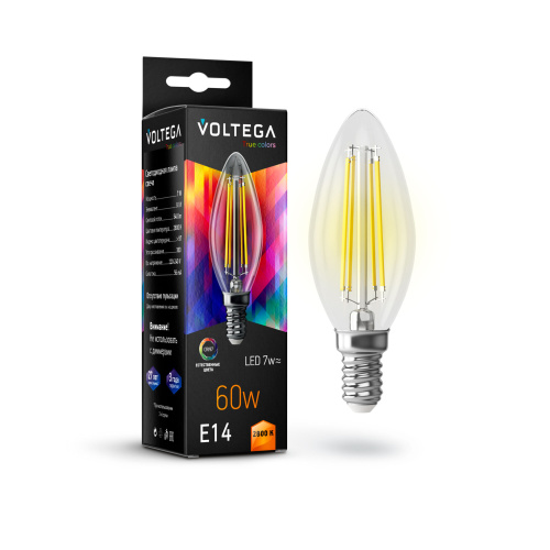 Лампа светодиодная Voltega E14 7W 2800K прозрачная VG10-C35E14warm7W-FHR 7152  фото 2