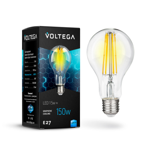 Лампа светодиодная филаментная Voltega E27 15W 4000К прозрачная VG10-A1E27cold15W-F 7103  фото 2