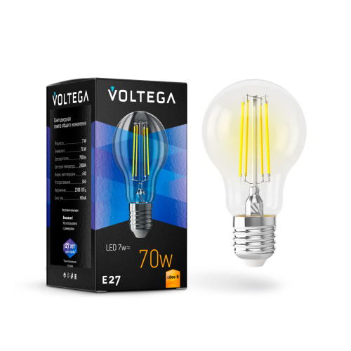 Лампа светодиодная Voltega E27 7W 2800K прозрачная VG10-A60E27warm7W-F 7140  фото 2