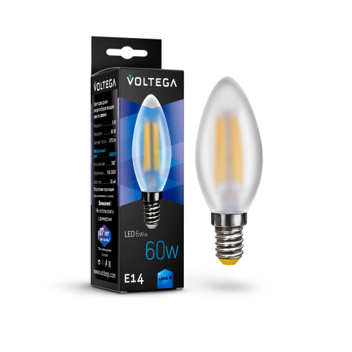 Лампа светодиодная филаментная Voltega E14 6W 4000К матовая VG10-C2E14cold6W-F 7045 
