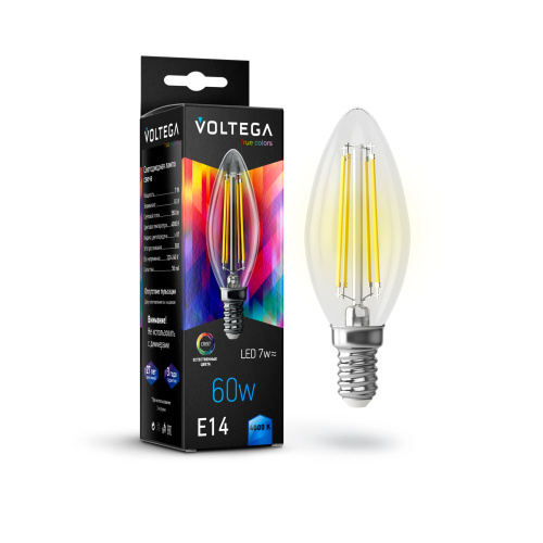 Лампа светодиодная Voltega E14 7W 4000K прозрачная VG10-C35E14cold7W-FHR 7153  фото 2