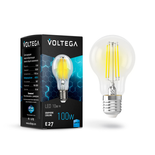 Лампа светодиодная филаментная Voltega E27 10W 4000К прозрачная VG10-А1E27cold10W-F 7101  фото 2
