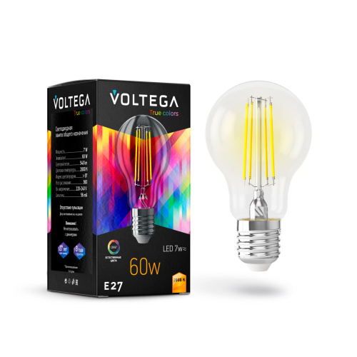 Лампа светодиодная Voltega E27 7W 2800K прозрачная VG10-A60E27warm7W-FHR 7154  фото 2